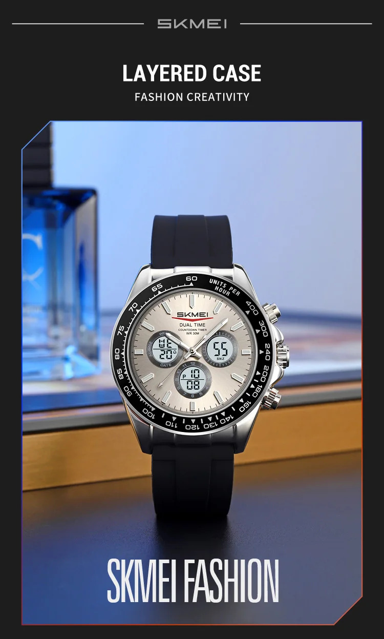 SKMEI Business Double Display LED Light Digital Electronics Watch Fashion Quartz Watch For Men Women Alarm Waterproof Wristwatch