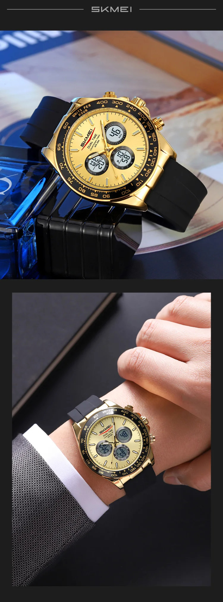 SKMEI Business Double Display LED Light Digital Electronics Watch Fashion Quartz Watch For Men Women Alarm Waterproof Wristwatch