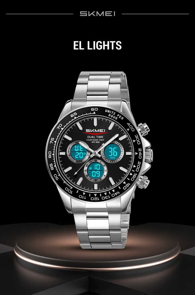 SKMEI Business Double Display LED Light Digital Electronics Watch Fashion Quartz Watch For Men Women Alarm Waterproof Wristwatch