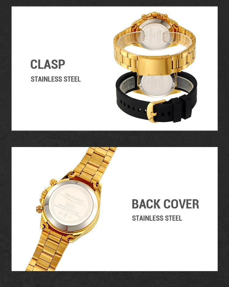 SKMEI Business Double Display LED Light Digital Electronics Watch Fashion Quartz Watch For Men Women Alarm Waterproof Wristwatch