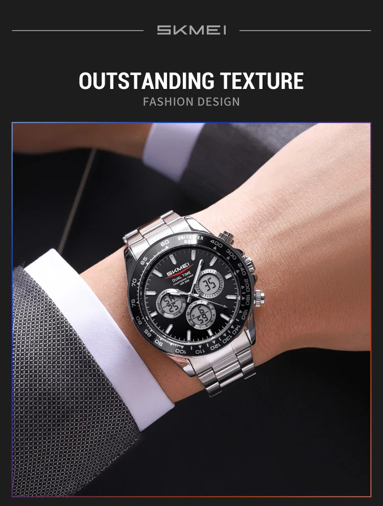 SKMEI Business Double Display LED Light Digital Electronics Watch Fashion Quartz Watch For Men Women Alarm Waterproof Wristwatch