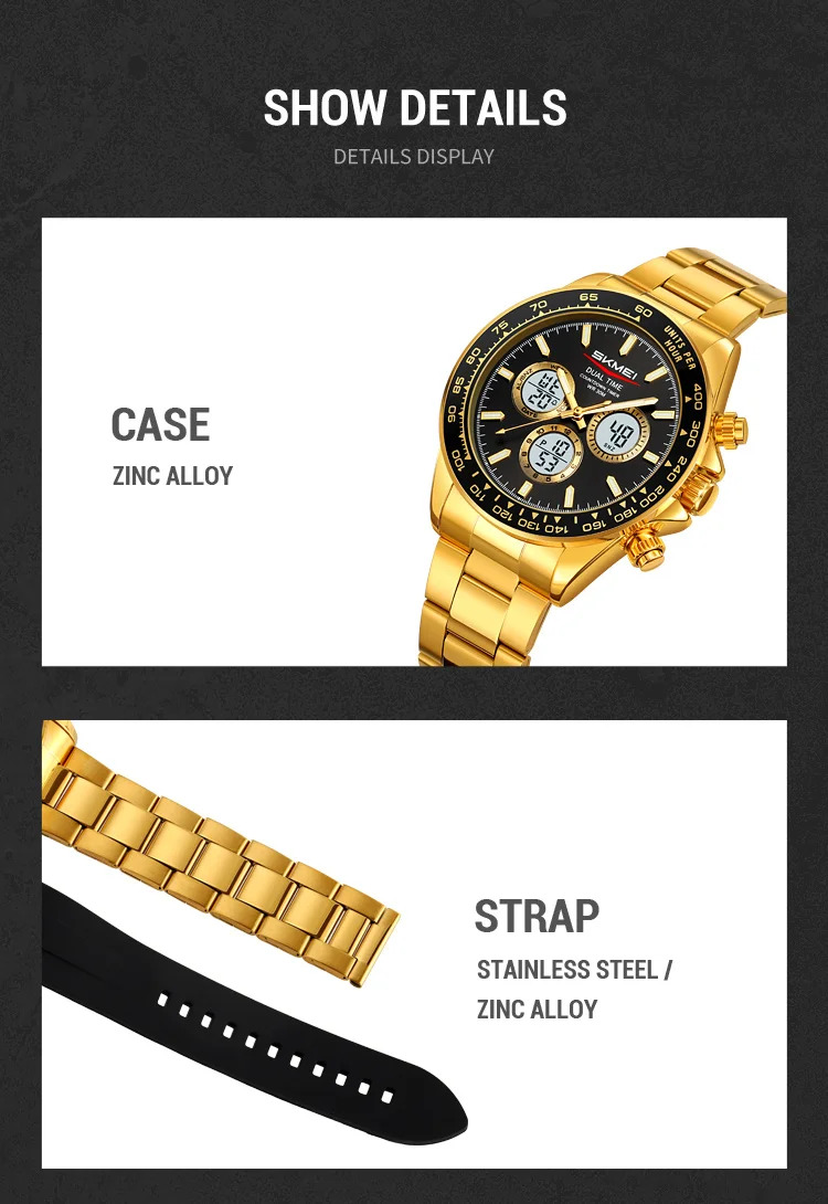 SKMEI Business Double Display LED Light Digital Electronics Watch Fashion Quartz Watch For Men Women Alarm Waterproof Wristwatch