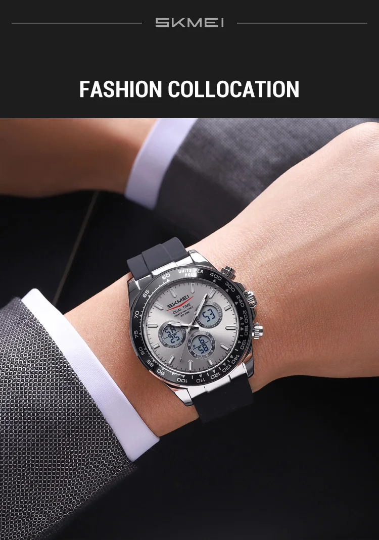 SKMEI Business Double Display LED Light Digital Electronics Watch Fashion Quartz Watch For Men Women Alarm Waterproof Wristwatch
