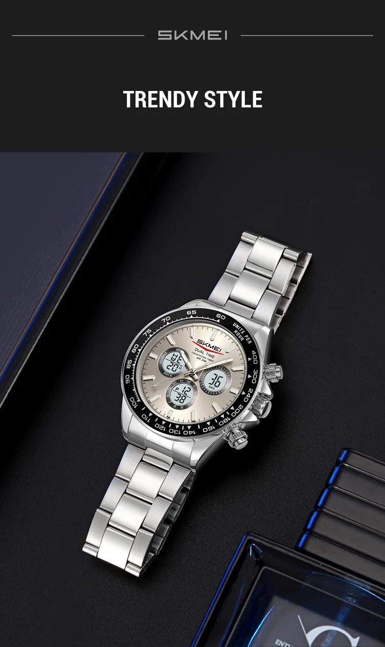 SKMEI Business Double Display LED Light Digital Electronics Watch Fashion Quartz Watch For Men Women Alarm Waterproof Wristwatch