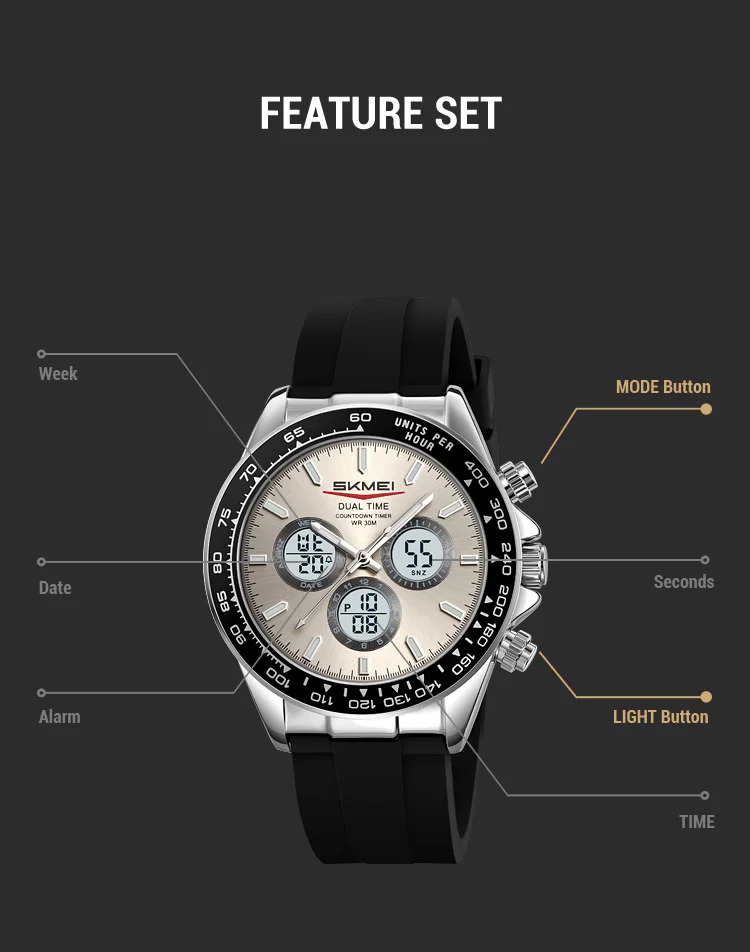 SKMEI Business Double Display LED Light Digital Electronics Watch Fashion Quartz Watch For Men Women Alarm Waterproof Wristwatch