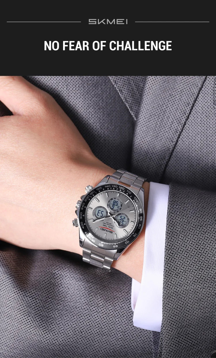 SKMEI Business Double Display LED Light Digital Electronics Watch Fashion Quartz Watch For Men Women Alarm Waterproof Wristwatch