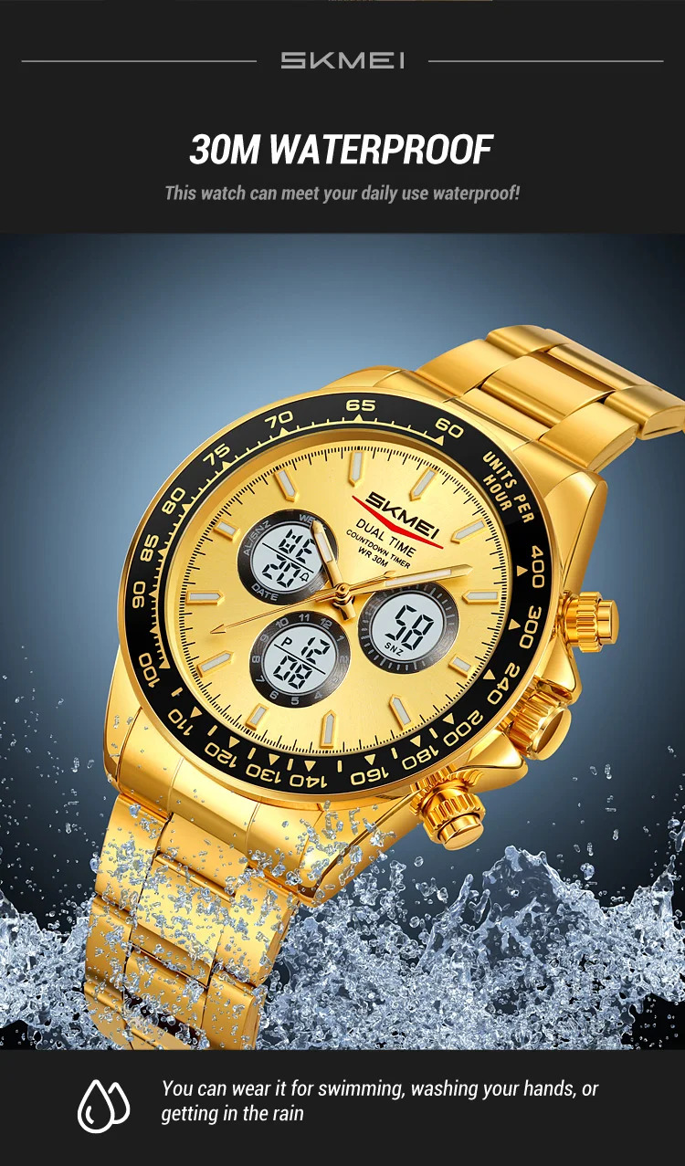 SKMEI Business Double Display LED Light Digital Electronics Watch Fashion Quartz Watch For Men Women Alarm Waterproof Wristwatch
