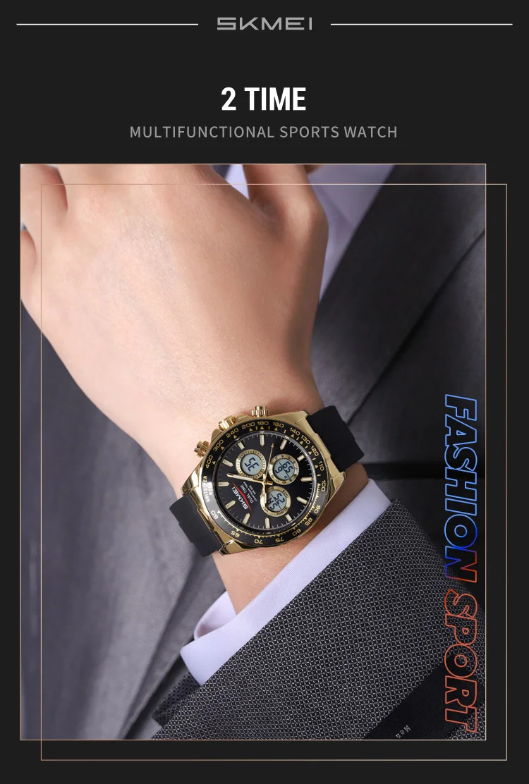 SKMEI Business Double Display LED Light Digital Electronics Watch Fashion Quartz Watch For Men Women Alarm Waterproof Wristwatch