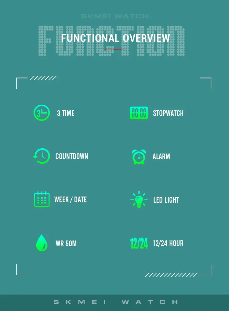 SKMEI 3Time LED Light Fashion Digital Electronics Watch Sports Quartz Watches For Men Waterproof Alarm Wristwatches Reloj Hombre