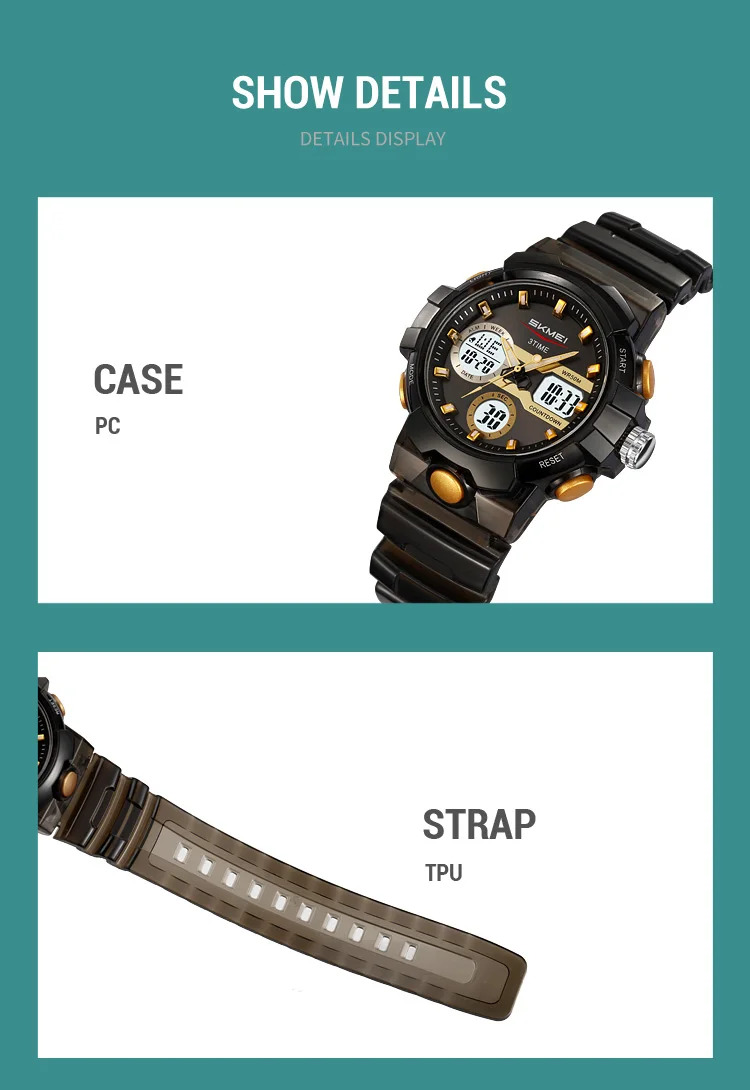 SKMEI 3Time LED Light Fashion Digital Electronics Watch Sports Quartz Watches For Men Waterproof Alarm Wristwatches Reloj Hombre