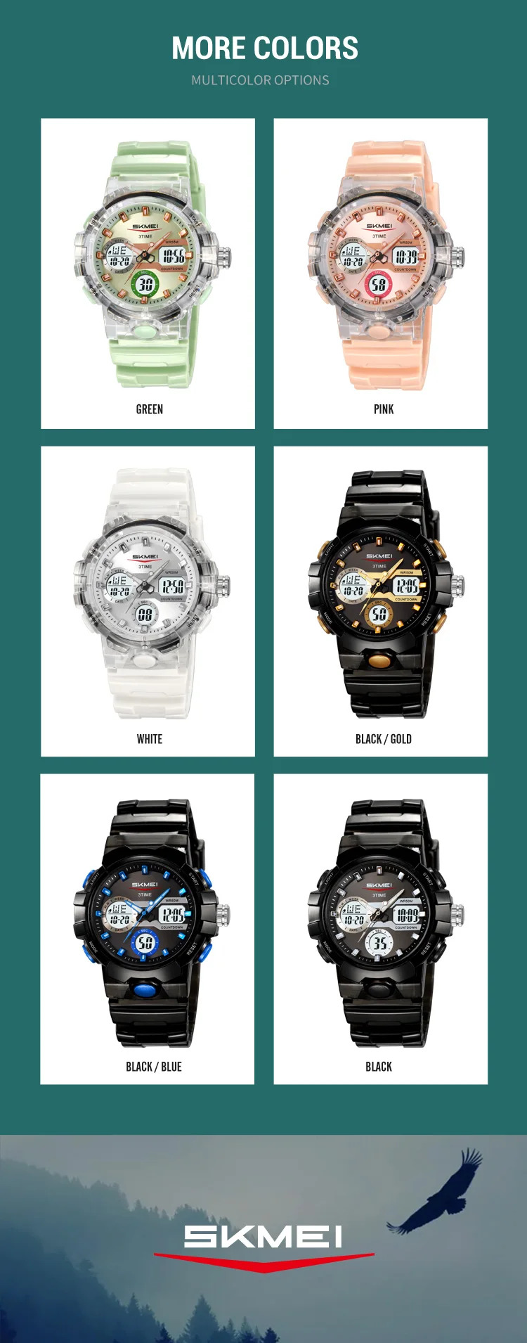 SKMEI 3Time LED Light Fashion Digital Electronics Watch Sports Quartz Watches For Men Waterproof Alarm Wristwatches Reloj Hombre