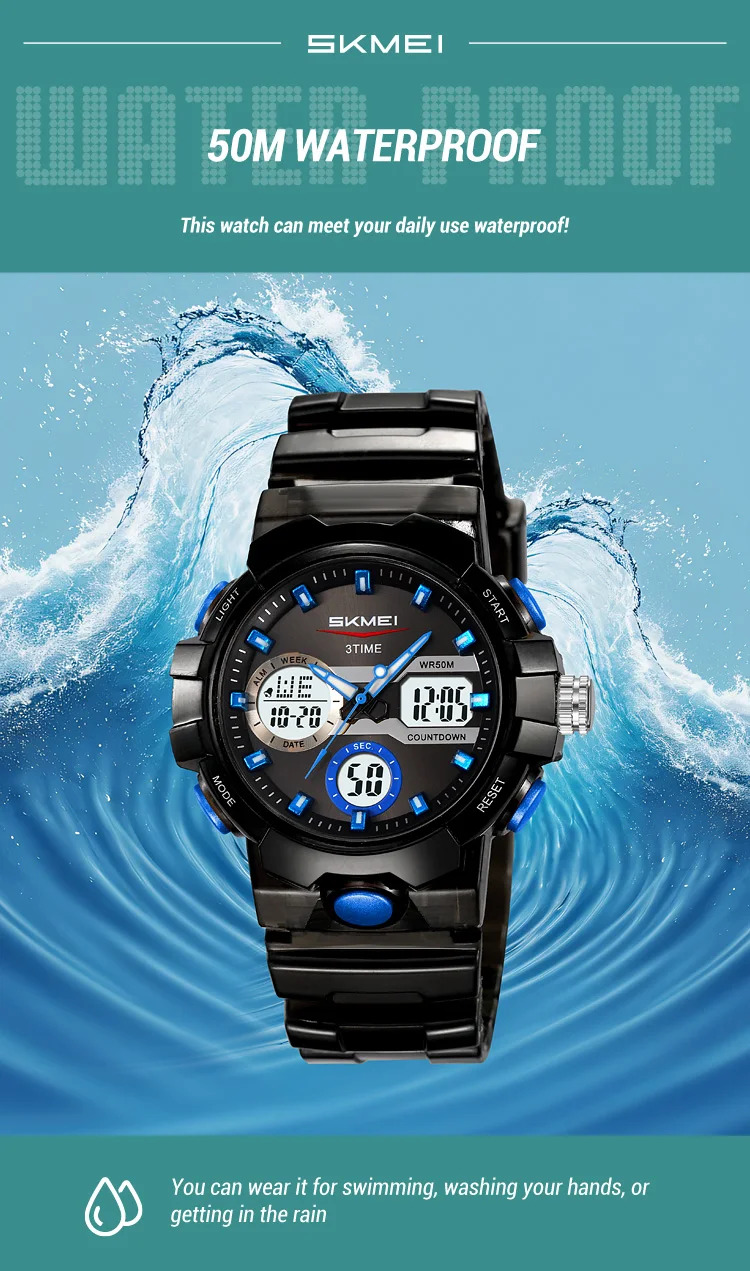 SKMEI 3Time LED Light Fashion Digital Electronics Watch Sports Quartz Watches For Men Waterproof Alarm Wristwatches Reloj Hombre