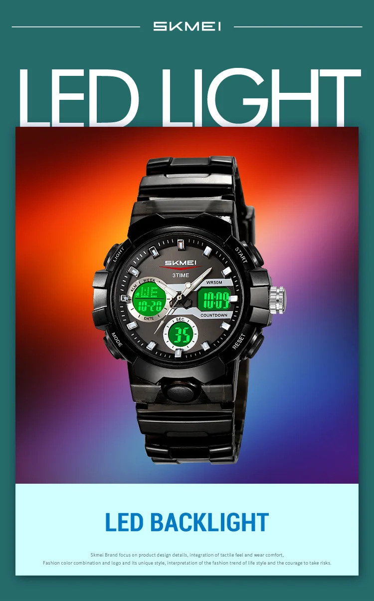 SKMEI 3Time LED Light Fashion Digital Electronics Watch Sports Quartz Watches For Men Waterproof Alarm Wristwatches Reloj Hombre