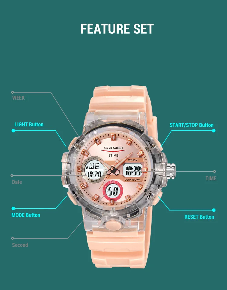 SKMEI 3Time LED Light Fashion Digital Electronics Watch Sports Quartz Watches For Men Waterproof Alarm Wristwatches Reloj Hombre