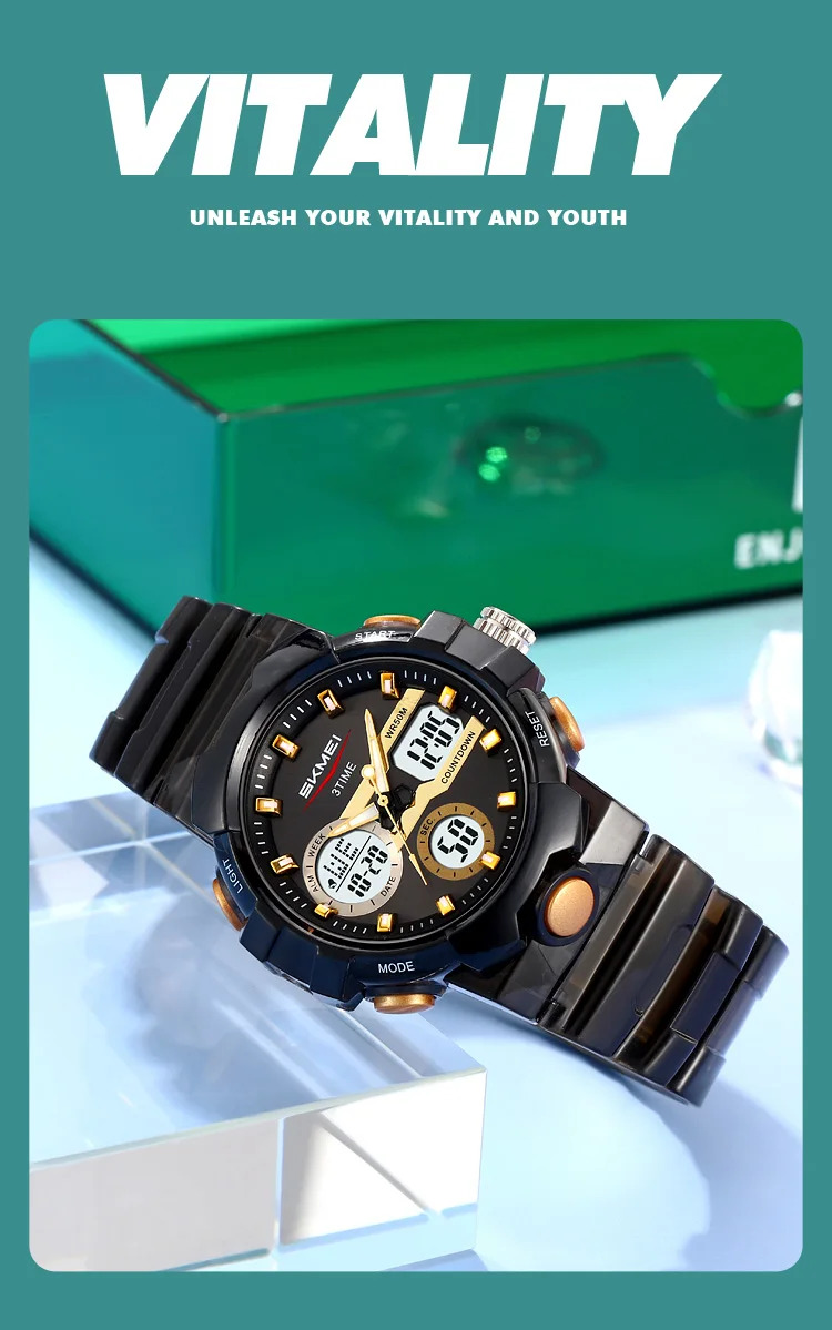 SKMEI 3Time LED Light Fashion Digital Electronics Watch Sports Quartz Watches For Men Waterproof Alarm Wristwatches Reloj Hombre
