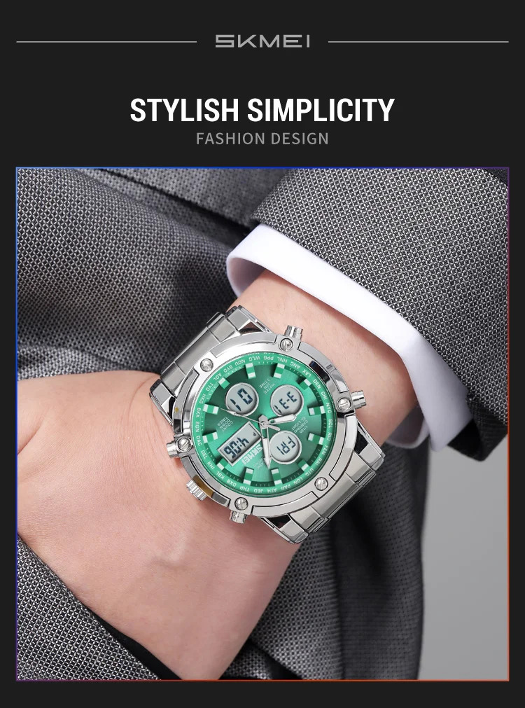 SKMEI 3Time Dual Display Dial Digital Watch Sports LED Light Quartz Watch For Men Women Waterproof Alarm Wristwatch Reloj Hombre