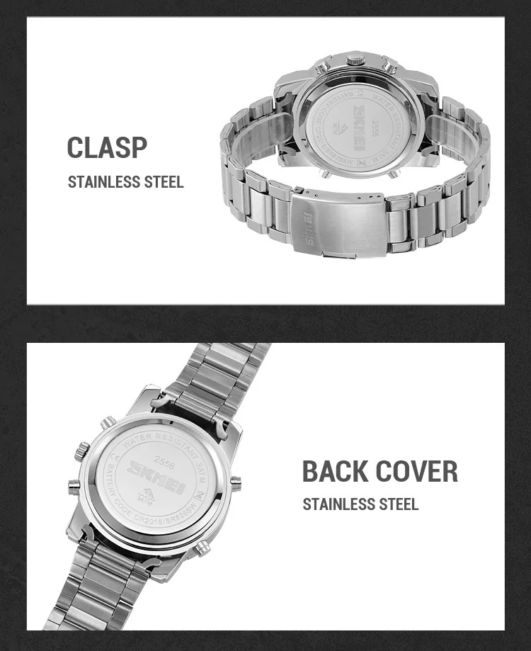 SKMEI 3Time Dual Display Dial Digital Watch Sports LED Light Quartz Watch For Men Women Waterproof Alarm Wristwatch Reloj Hombre