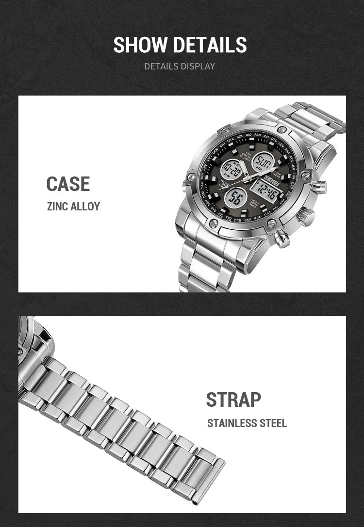 SKMEI 3Time Dual Display Dial Digital Watch Sports LED Light Quartz Watch For Men Women Waterproof Alarm Wristwatch Reloj Hombre