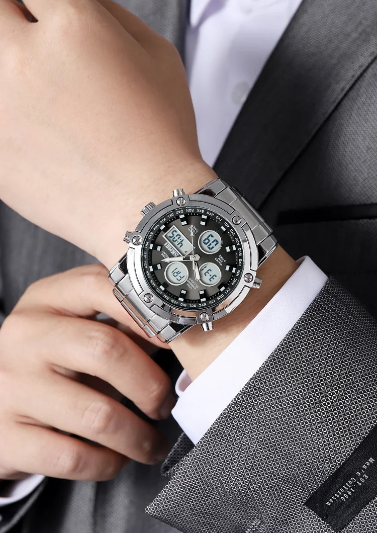 SKMEI 3Time Dual Display Dial Digital Watch Sports LED Light Quartz Watch For Men Women Waterproof Alarm Wristwatch Reloj Hombre