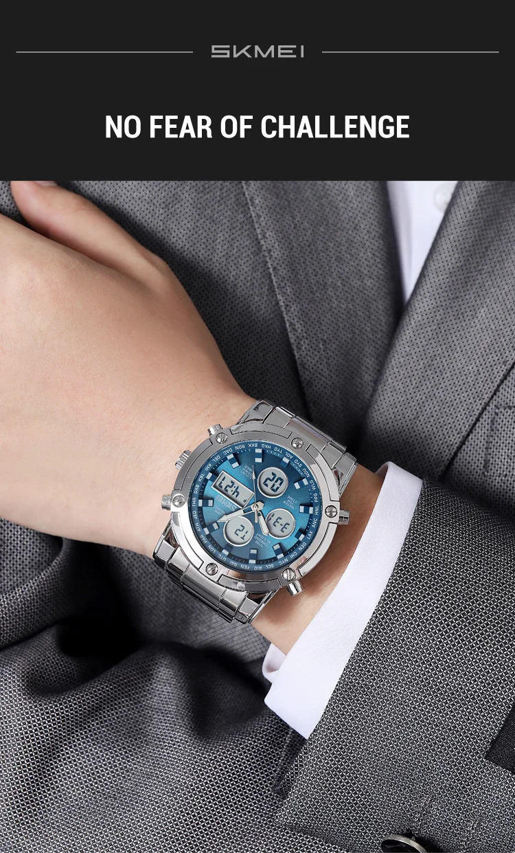 SKMEI 3Time Dual Display Dial Digital Watch Sports LED Light Quartz Watch For Men Women Waterproof Alarm Wristwatch Reloj Hombre
