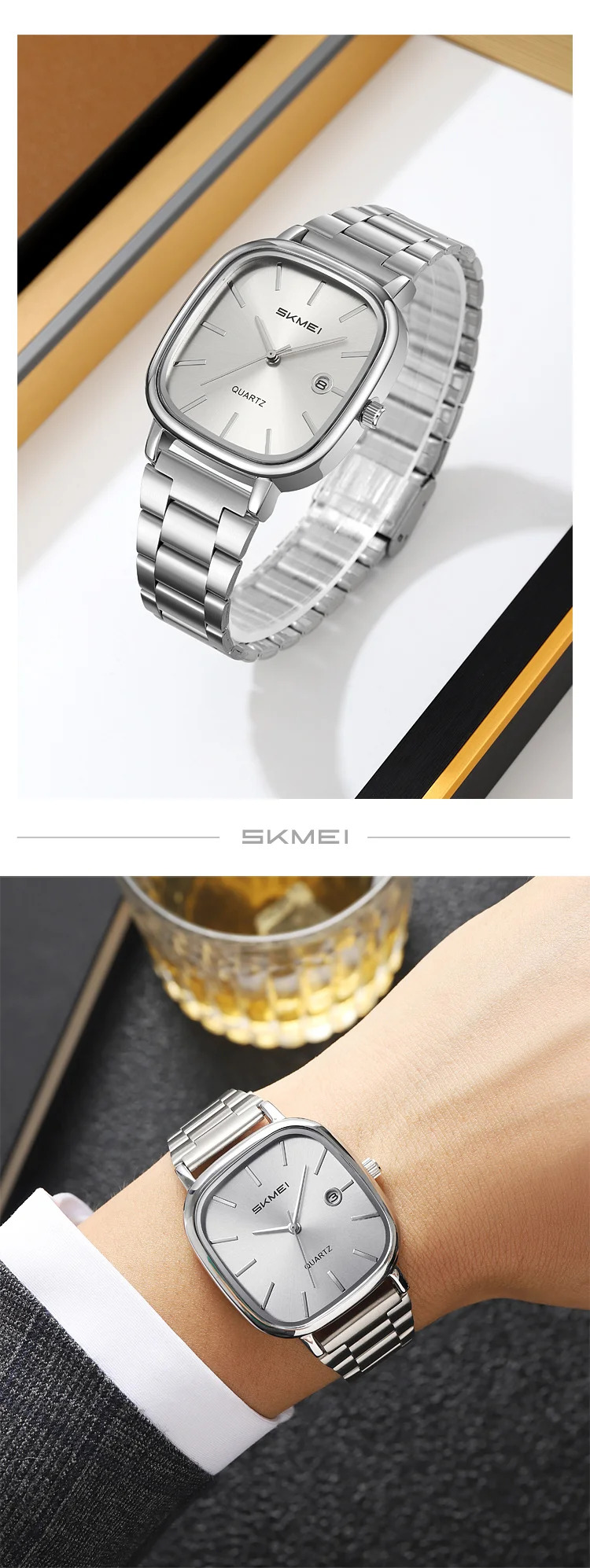 SKMEI Male Business Stainless Steel Strip Watches Fashion Time Date Quartz Watch For Men Women Waterproof Lady Casual Wristwatch