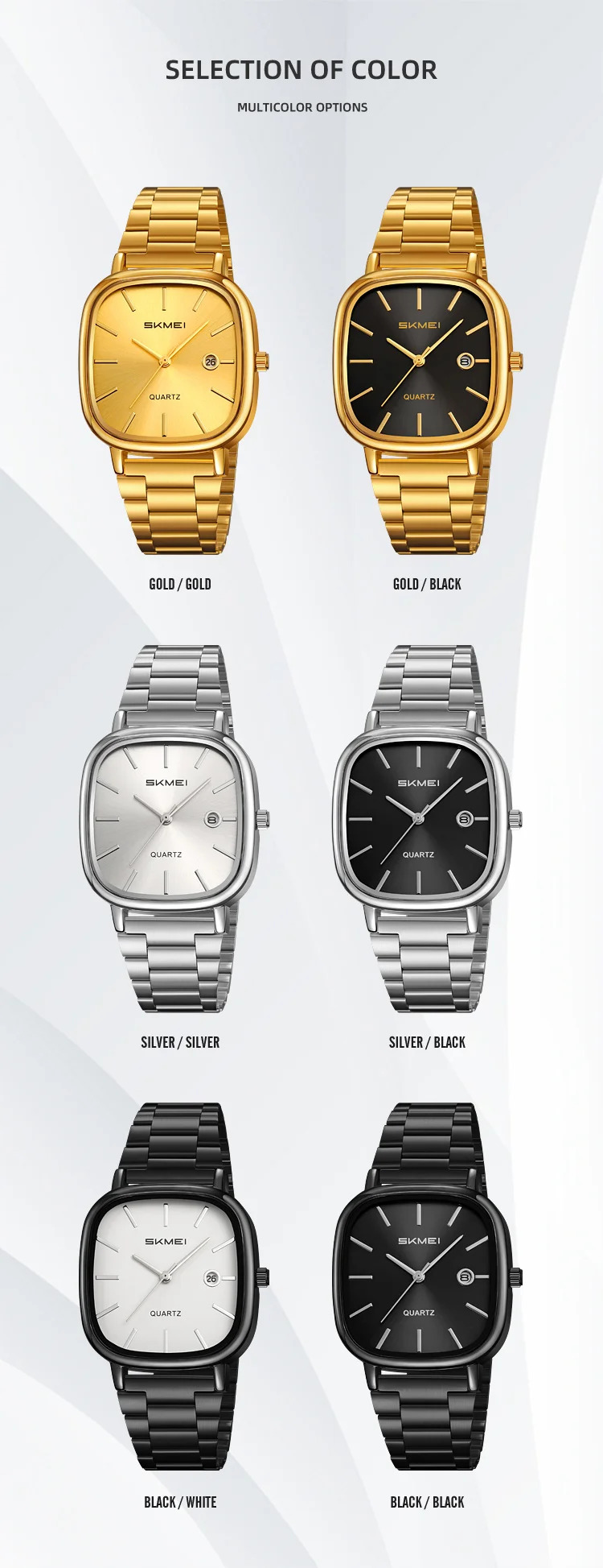 SKMEI Male Business Stainless Steel Strip Watches Fashion Time Date Quartz Watch For Men Women Waterproof Lady Casual Wristwatch