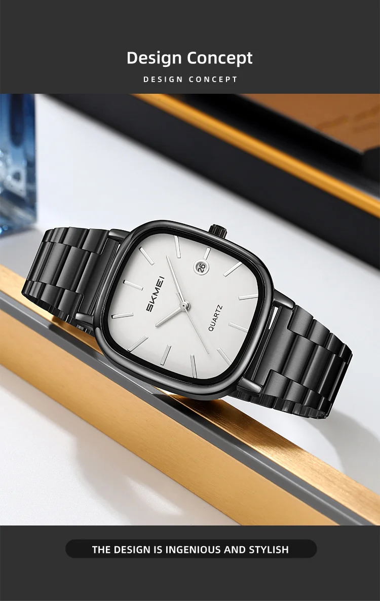 SKMEI Male Business Stainless Steel Strip Watches Fashion Time Date Quartz Watch For Men Women Waterproof Lady Casual Wristwatch