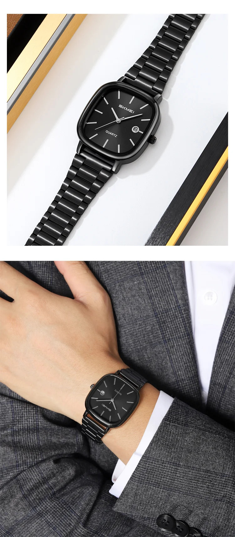 SKMEI Male Business Stainless Steel Strip Watches Fashion Time Date Quartz Watch For Men Women Waterproof Lady Casual Wristwatch