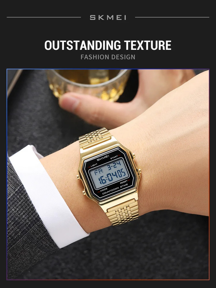 SKMEI Male Business Digital Stainless Steel Strip Watches Fashion Watch For Men Women Waterproof Casual Electronics Wristwatches