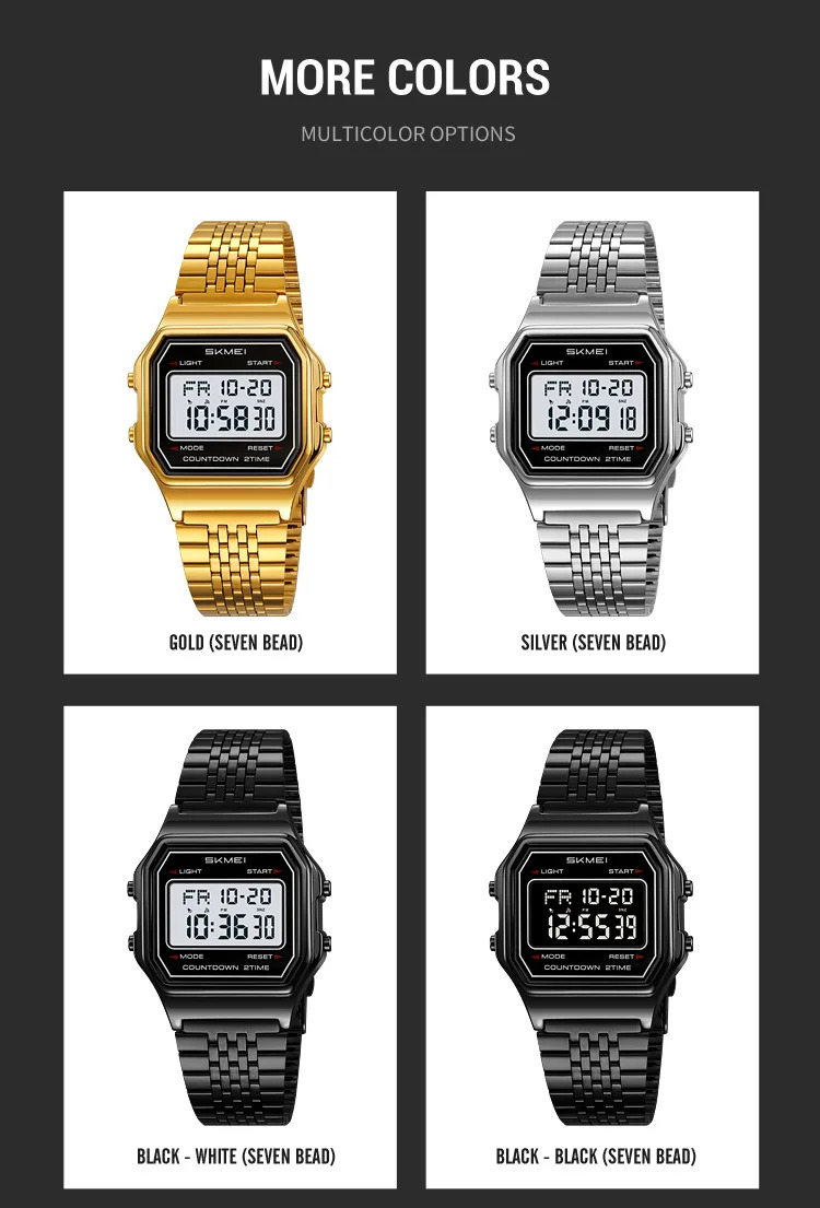 SKMEI Male Business Digital Stainless Steel Strip Watches Fashion Watch For Men Women Waterproof Casual Electronics Wristwatches