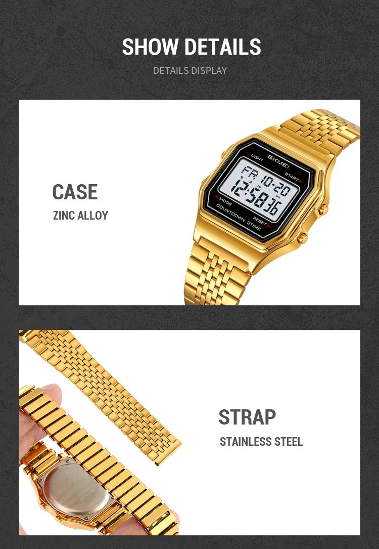 SKMEI Male Business Digital Stainless Steel Strip Watches Fashion Watch For Men Women Waterproof Casual Electronics Wristwatches