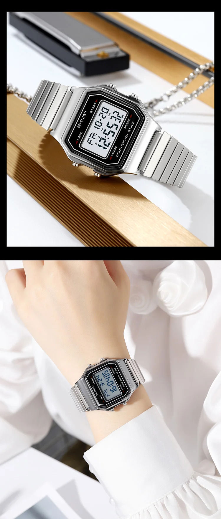 SKMEI Male Business Digital Stainless Steel Strip Watches Fashion Watch For Men Women Waterproof Casual Electronics Wristwatches