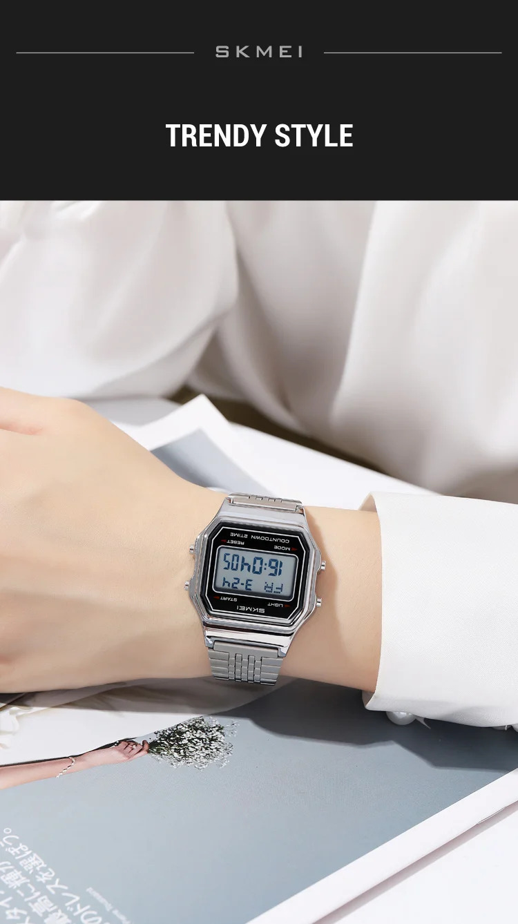 SKMEI Male Business Digital Stainless Steel Strip Watches Fashion Watch For Men Women Waterproof Casual Electronics Wristwatches