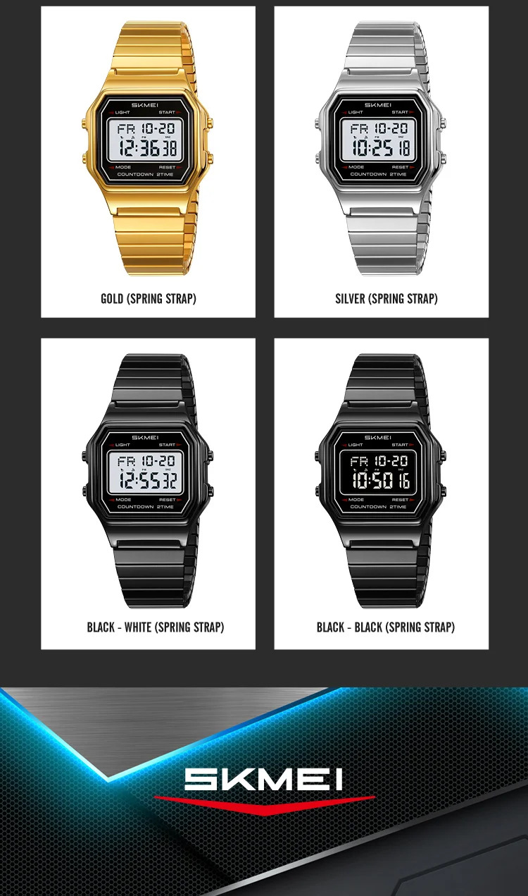 SKMEI Male Business Digital Stainless Steel Strip Watches Fashion Watch For Men Women Waterproof Casual Electronics Wristwatches