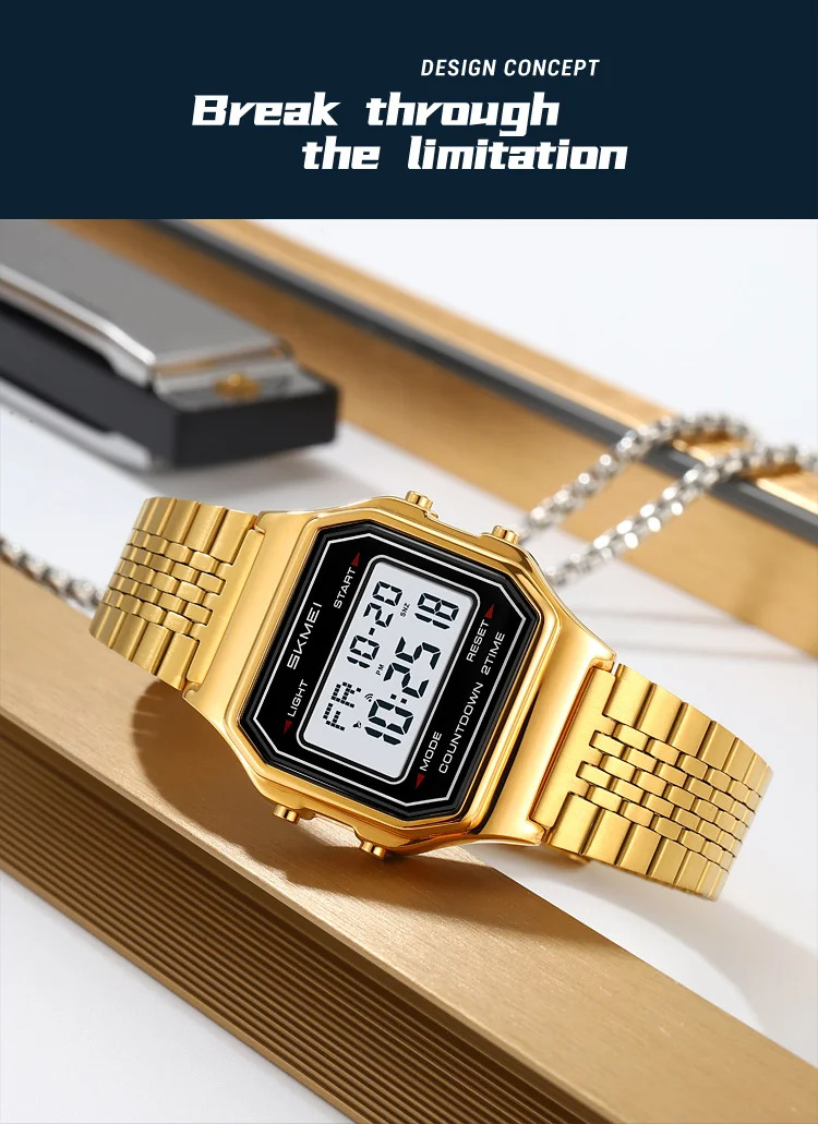 SKMEI Male Business Digital Stainless Steel Strip Watches Fashion Watch For Men Women Waterproof Casual Electronics Wristwatches