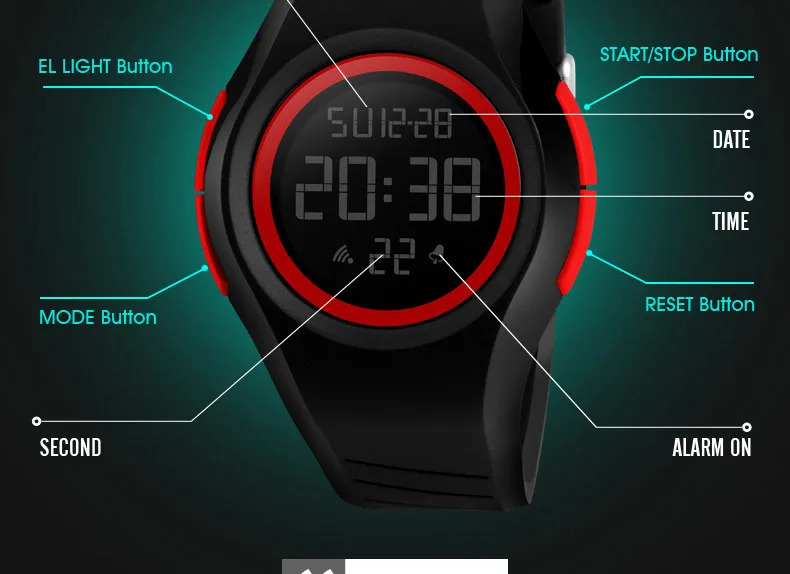 SKMEI Luminous Sports Electronics Wristwatch For Men Women Fashion Simple 5Bar Waterproof Watches Male LED Display Digital Watch