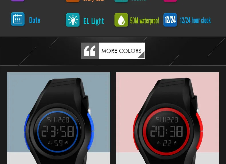 SKMEI Luminous Sports Electronics Wristwatch For Men Women Fashion Simple 5Bar Waterproof Watches Male LED Display Digital Watch