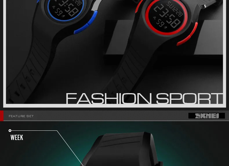 SKMEI Luminous Sports Electronics Wristwatch For Men Women Fashion Simple 5Bar Waterproof Watches Male LED Display Digital Watch