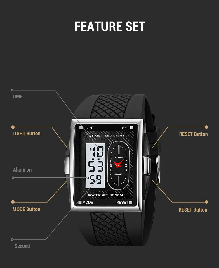 SKMEI Fashion Digital Electronics Watches For Men Women 3Time Business Quartz Watch Waterproof Alarm Wristwatch Horloges Mannen