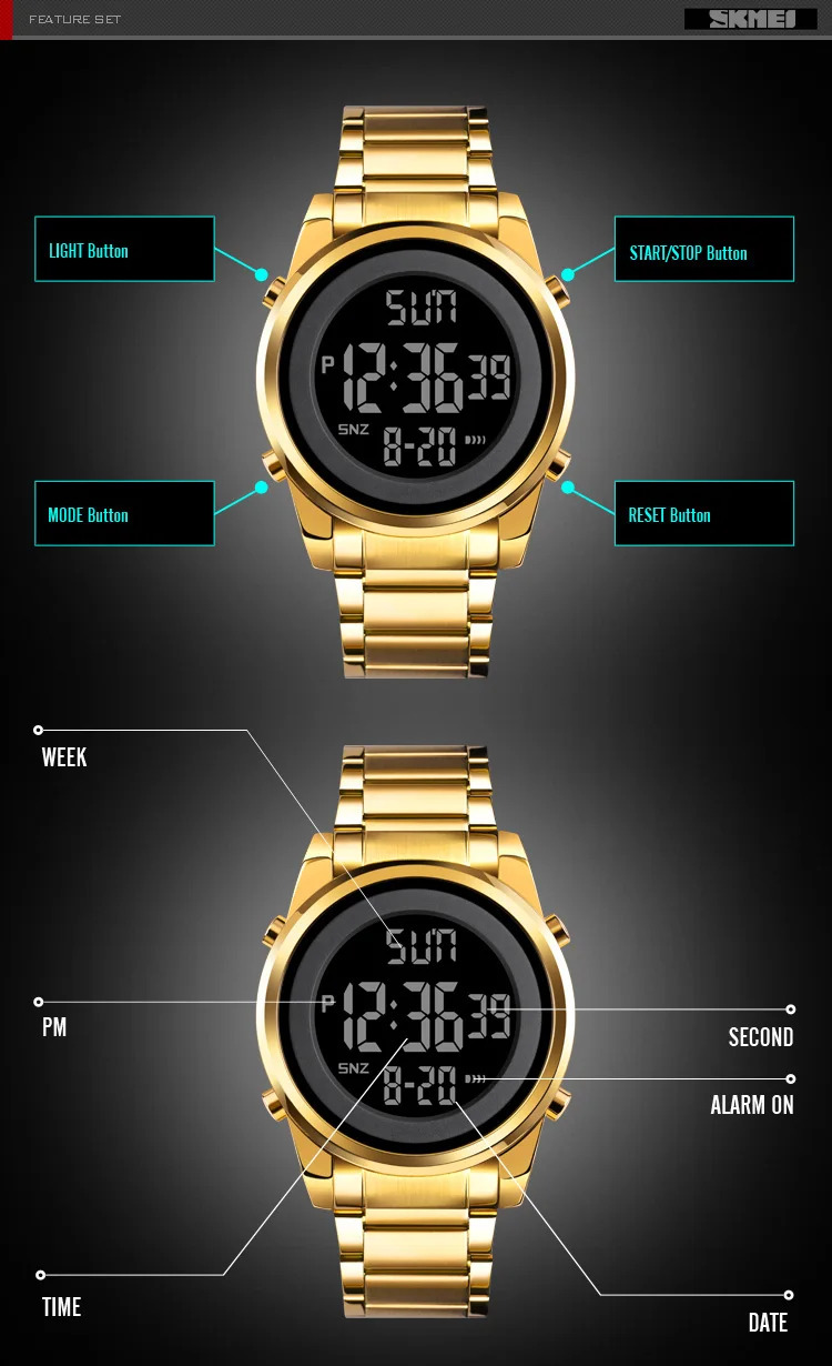 SKMEI Business Digital Electronics Watches For Men Women Fashion Week Date Wristwatch Chrono Count Down Alarm Watch reloj hombre