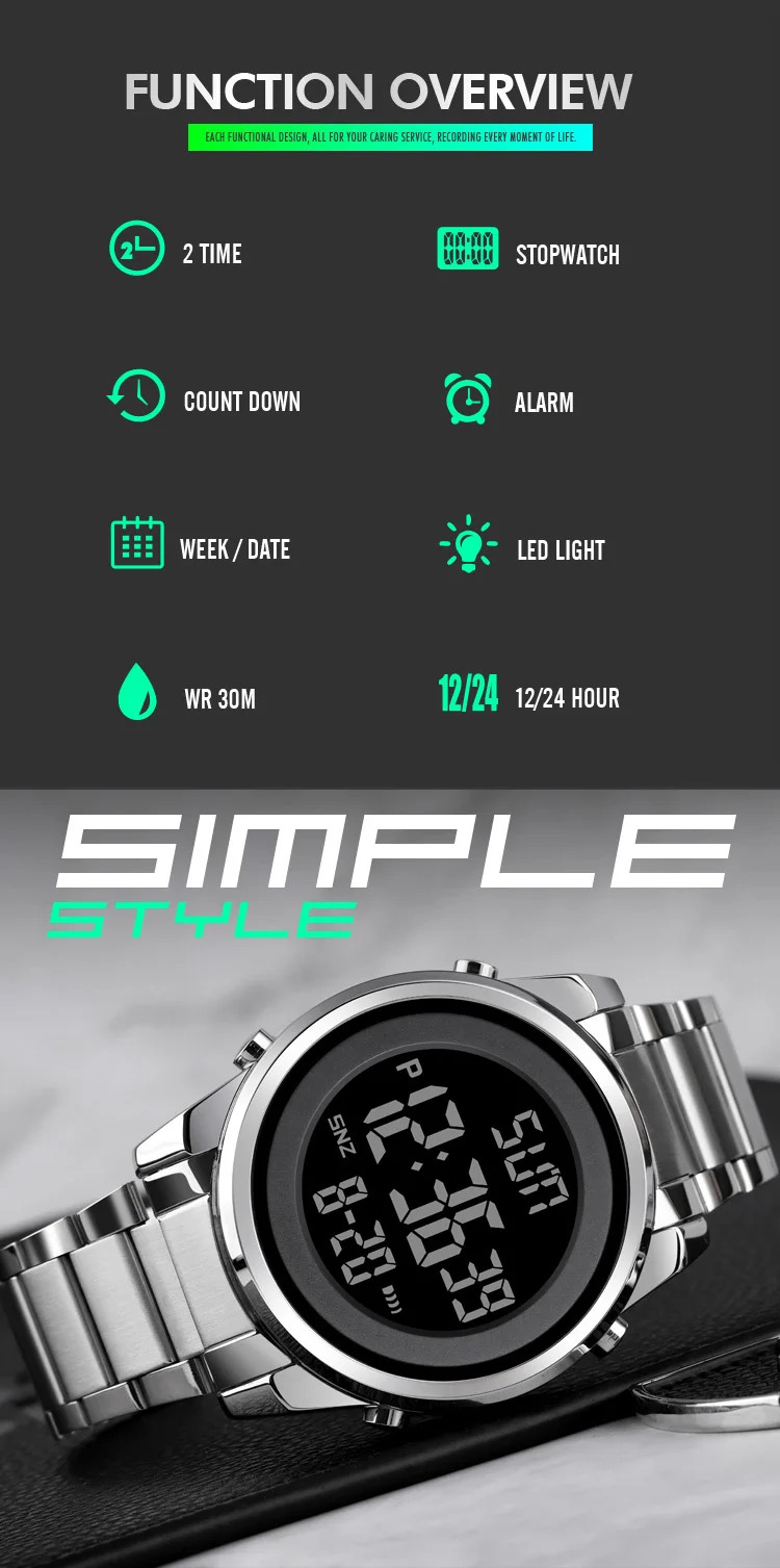 SKMEI Business Digital Electronics Watches For Men Women Fashion Week Date Wristwatch Chrono Count Down Alarm Watch reloj hombre