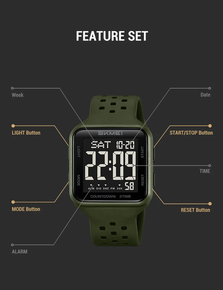 SKMEI Digital Electronics Watches For Men Women Students Fashion Week Date Wristwatch Chrono Count Down Alarm Watch reloj hombre