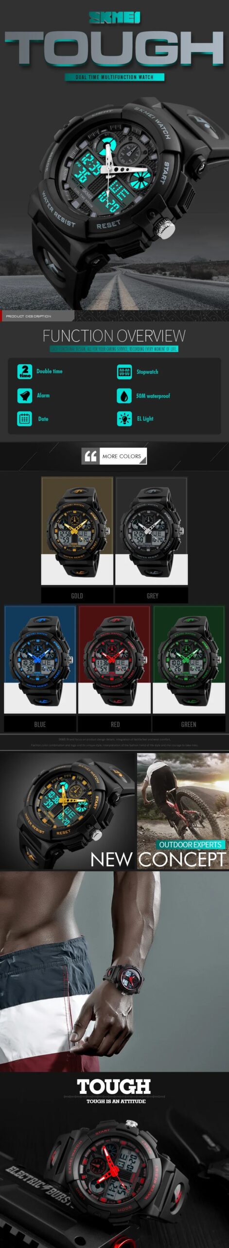 SKMEI Double Time Display Digital Electronic Watches For Men Women Fashion Large Dial Wristwatch Chrono Alarm Watch reloj hombre