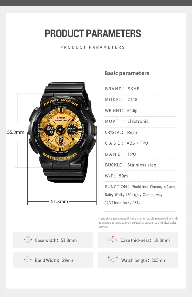 SKMEI Fashion Dual Display Sport Watch Men Casual Chrono 5Bar Waterproof Digital Wristwatches Male Count Down Alarm Reloj Hombre