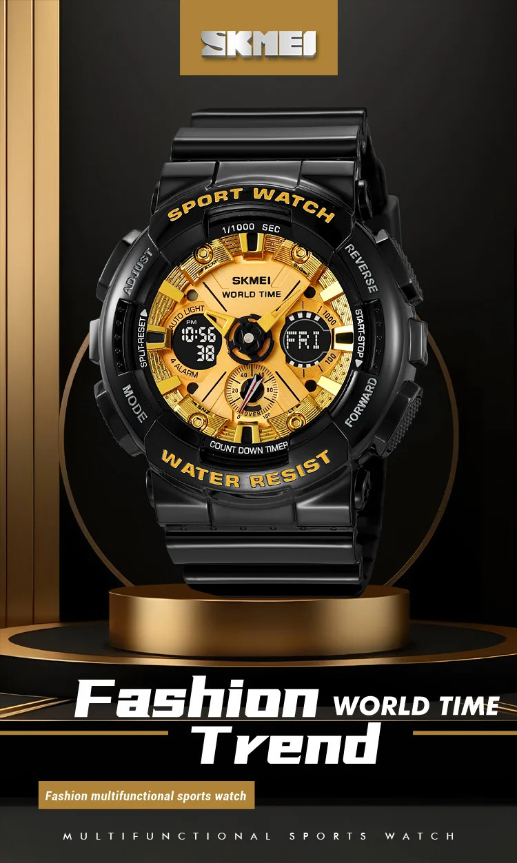 SKMEI Fashion Dual Display Sport Watch Men Casual Chrono 5Bar Waterproof Digital Wristwatches Male Count Down Alarm Reloj Hombre
