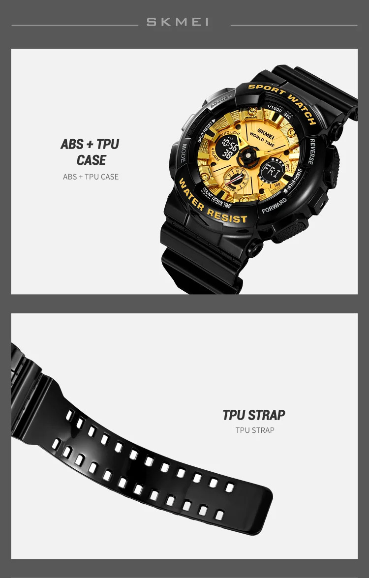 SKMEI Fashion Dual Display Sport Watch Men Casual Chrono 5Bar Waterproof Digital Wristwatches Male Count Down Alarm Reloj Hombre