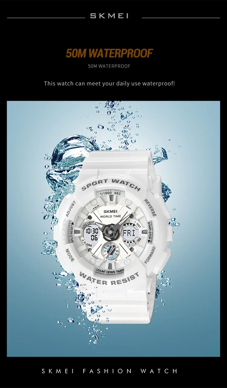 SKMEI Fashion Dual Display Sport Watch Men Casual Chrono 5Bar Waterproof Digital Wristwatches Male Count Down Alarm Reloj Hombre
