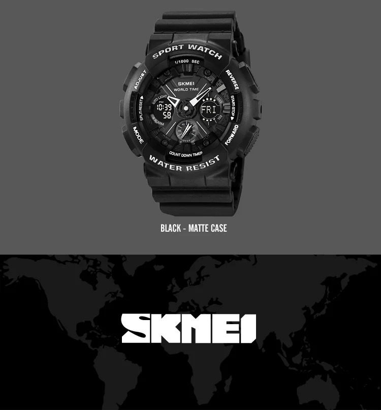 SKMEI Fashion Dual Display Sport Watch Men Casual Chrono 5Bar Waterproof Digital Wristwatches Male Count Down Alarm Reloj Hombre