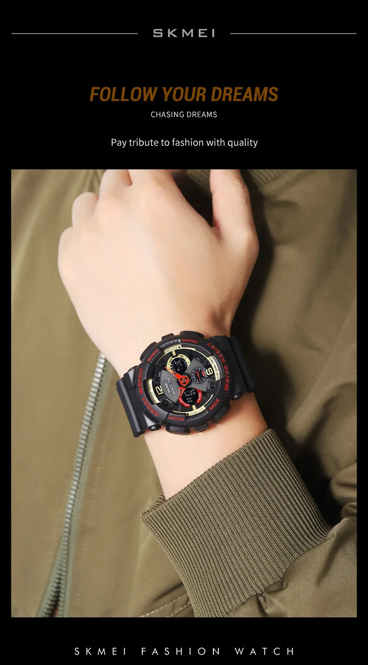 SKMEI Fashion Dual Display Sport Watch Men Casual Chrono 5Bar Waterproof Digital Wristwatches Male Count Down Alarm Reloj Hombre