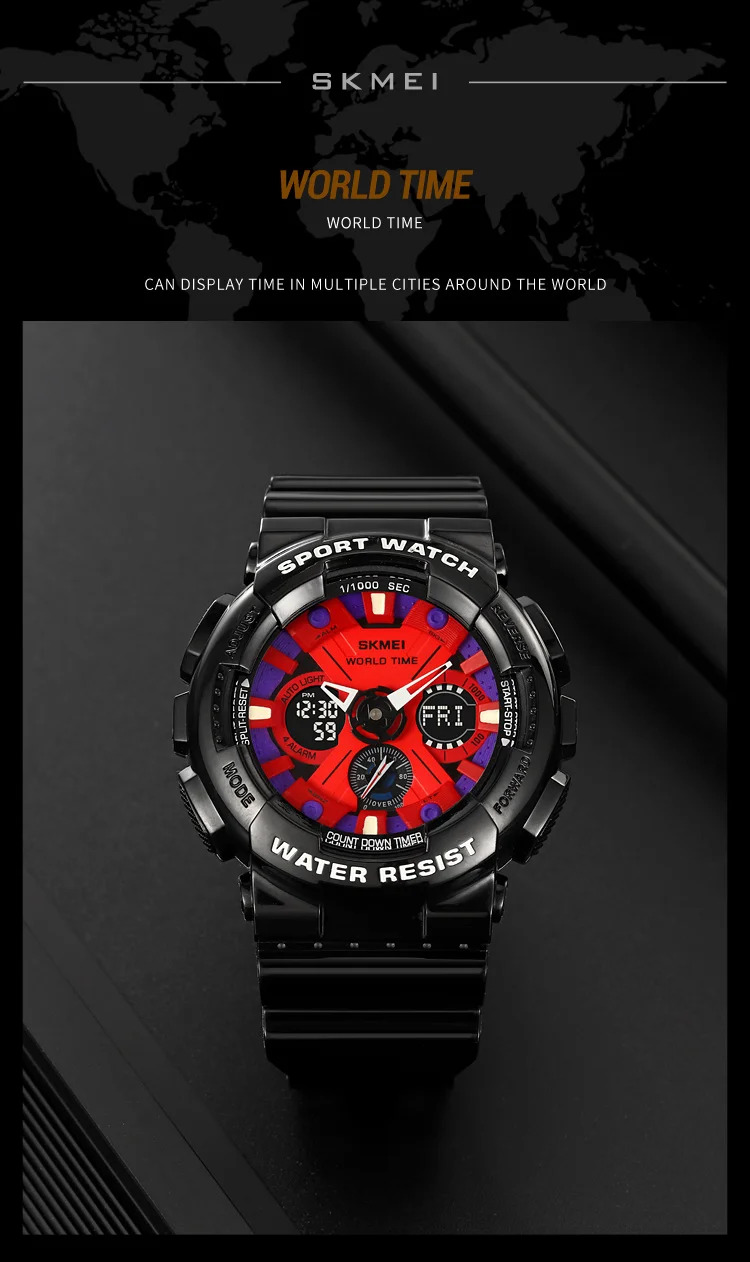 SKMEI Fashion Dual Display Sport Watch Men Casual Chrono 5Bar Waterproof Digital Wristwatches Male Count Down Alarm Reloj Hombre
